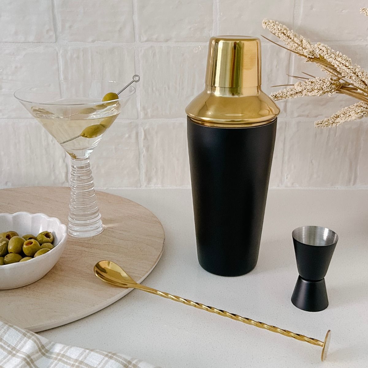 shaker à cocktail doré verre transparent de qualité acier